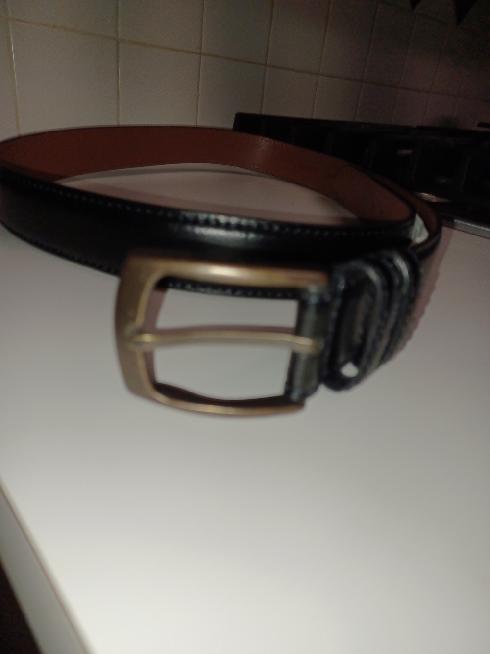 Nwt Men's Warehouseb Black Italian Leather Belt with Brass Buckle